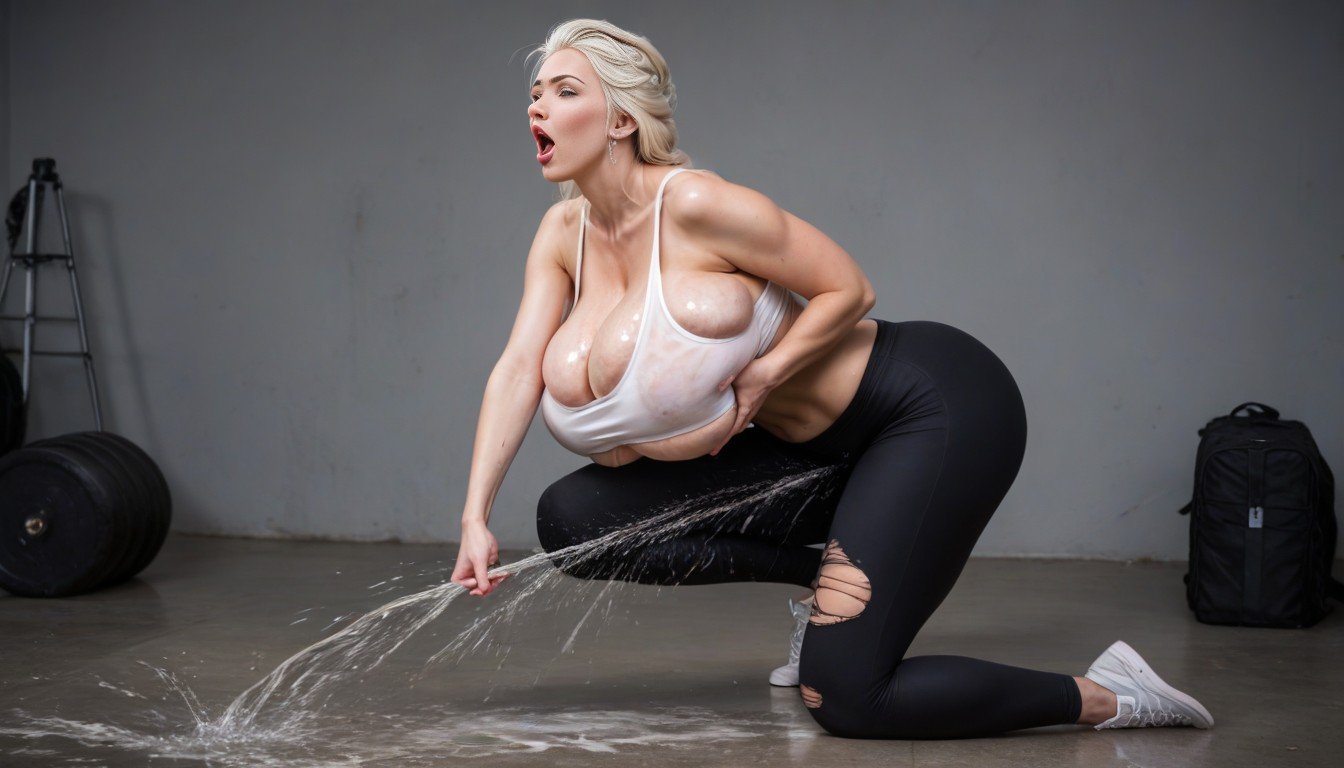 Breast Expansion, Veiny Breasts Elsa Photorealistic Beautiful Face Screaming Orgasm Extremely Massive Veiny Cleavage Side View Oiled Skin Ripped Clothes Sport Bra Full Body Excessive Squirting AI Porn