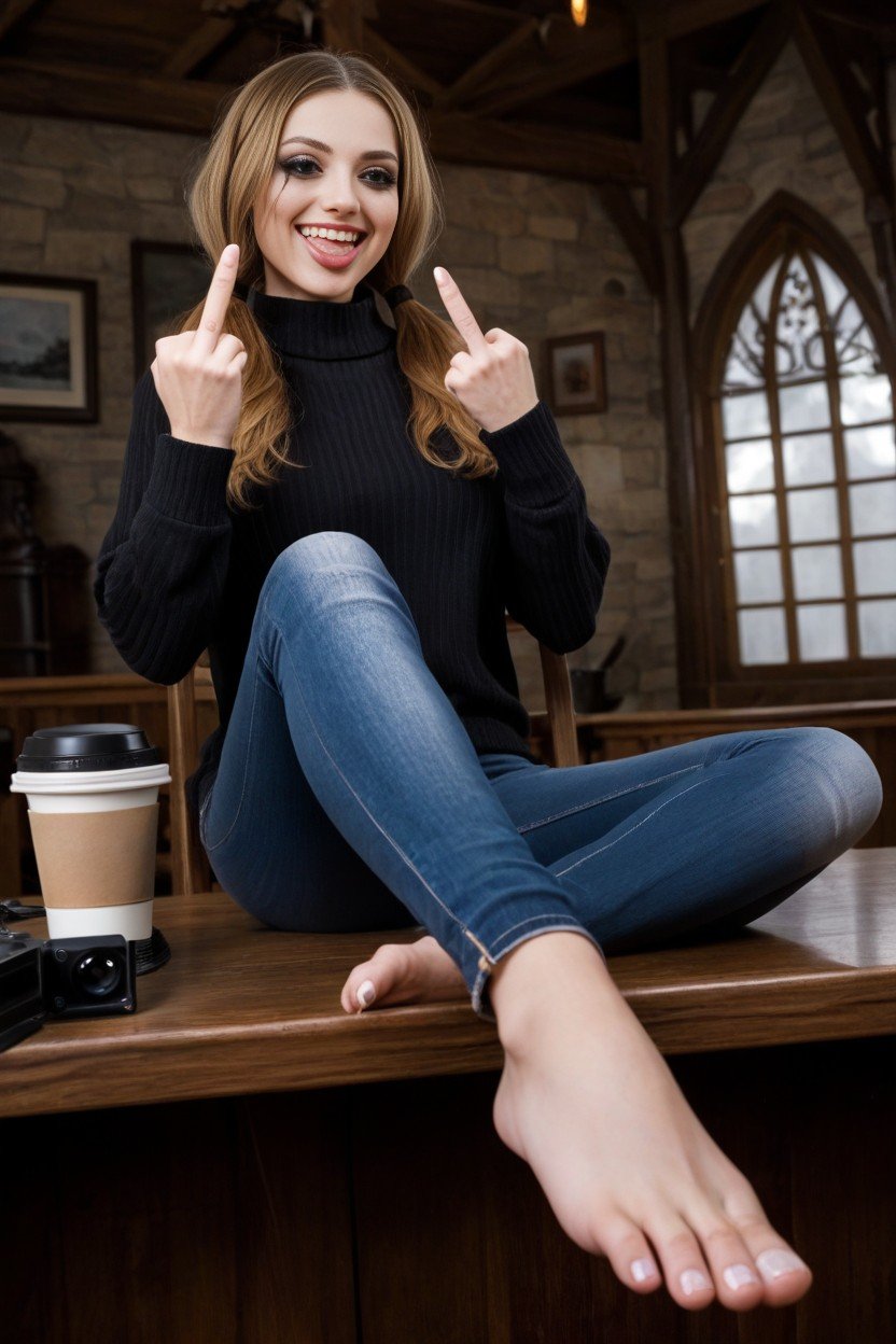 Pigtails, Jeans, Iced Coffee AI Porn