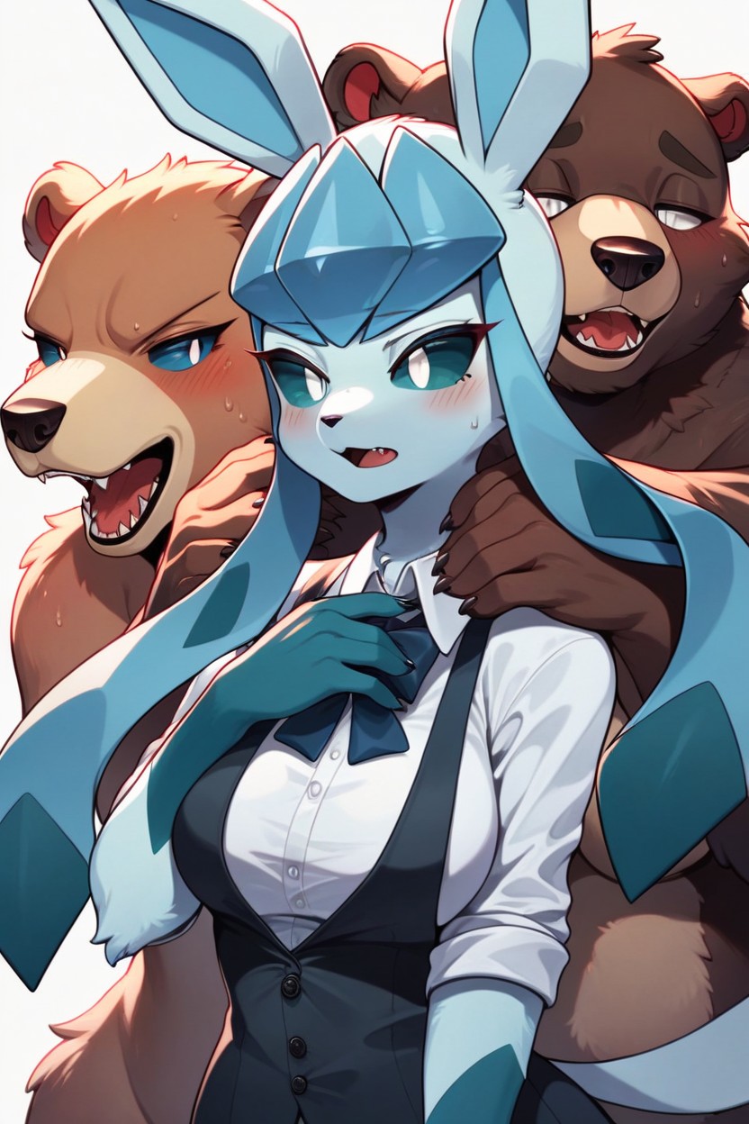 Glaceon From Pokemon, Bear Getting Fuked By Glaceon, White EyesPorno AI Furry