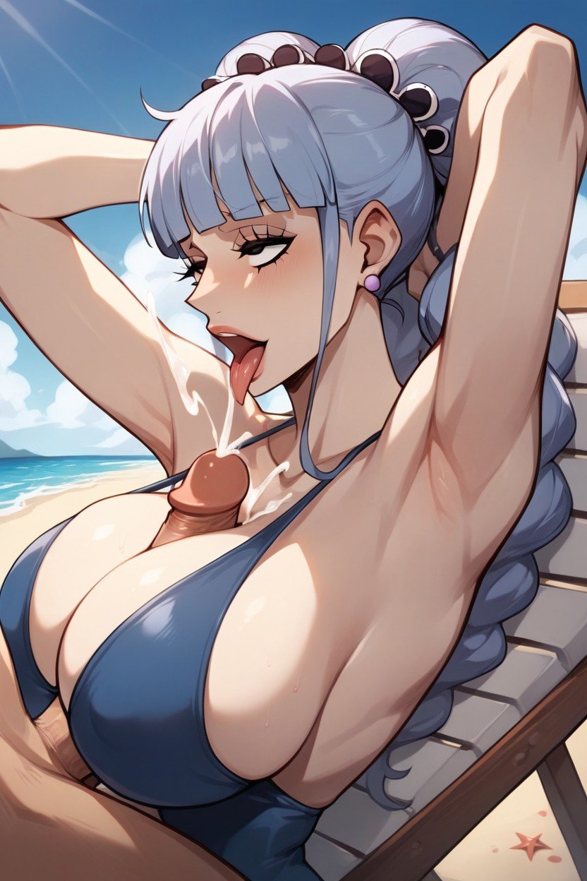 Ahegao, Arms Behind Head, Wearing A SwimsuitPorno IA Furry