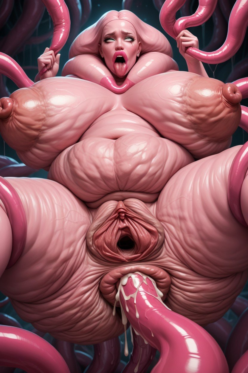 Huge Belly, Massive Legs, Pink Tentacle Pulling Leg Pornografia de IA