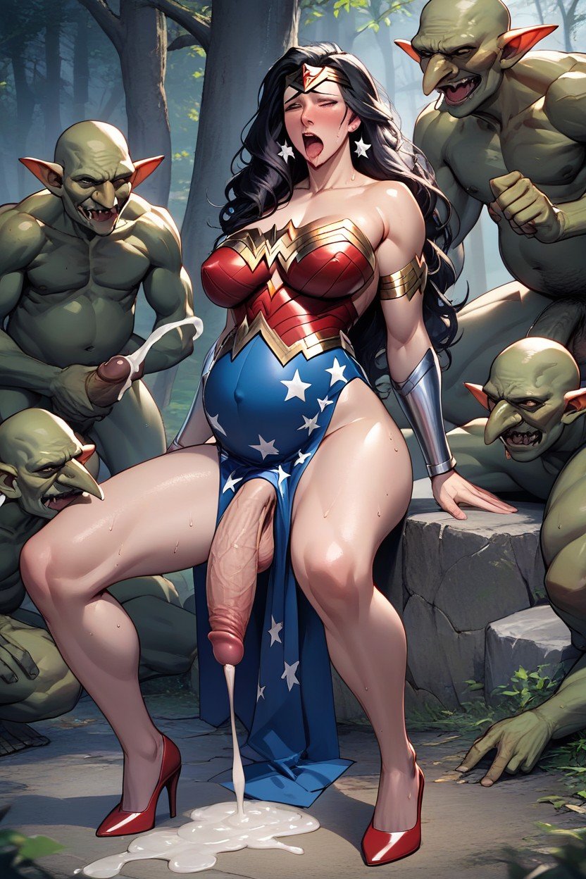 Wonder Woman Is A Futanari And Her Cock Is Under Her Tight Suit, Pregnant, Cum Shot AI Porn