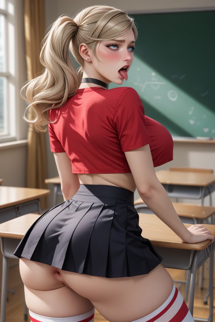 Classroom, Tongue Out, Autumn AI Porn