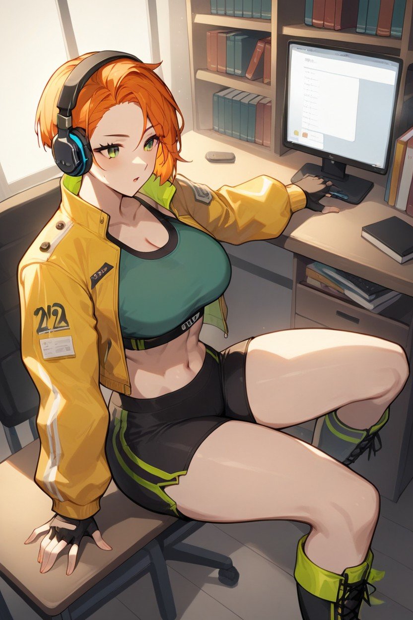 棉質短褲, Green Top, Yellow Large JacketAI黃片