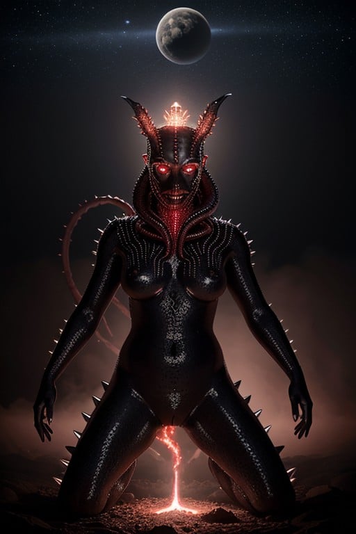 Luz Especular, Spiky Pitch-black Skin, Cuerpo CompletoPorno AI Furry