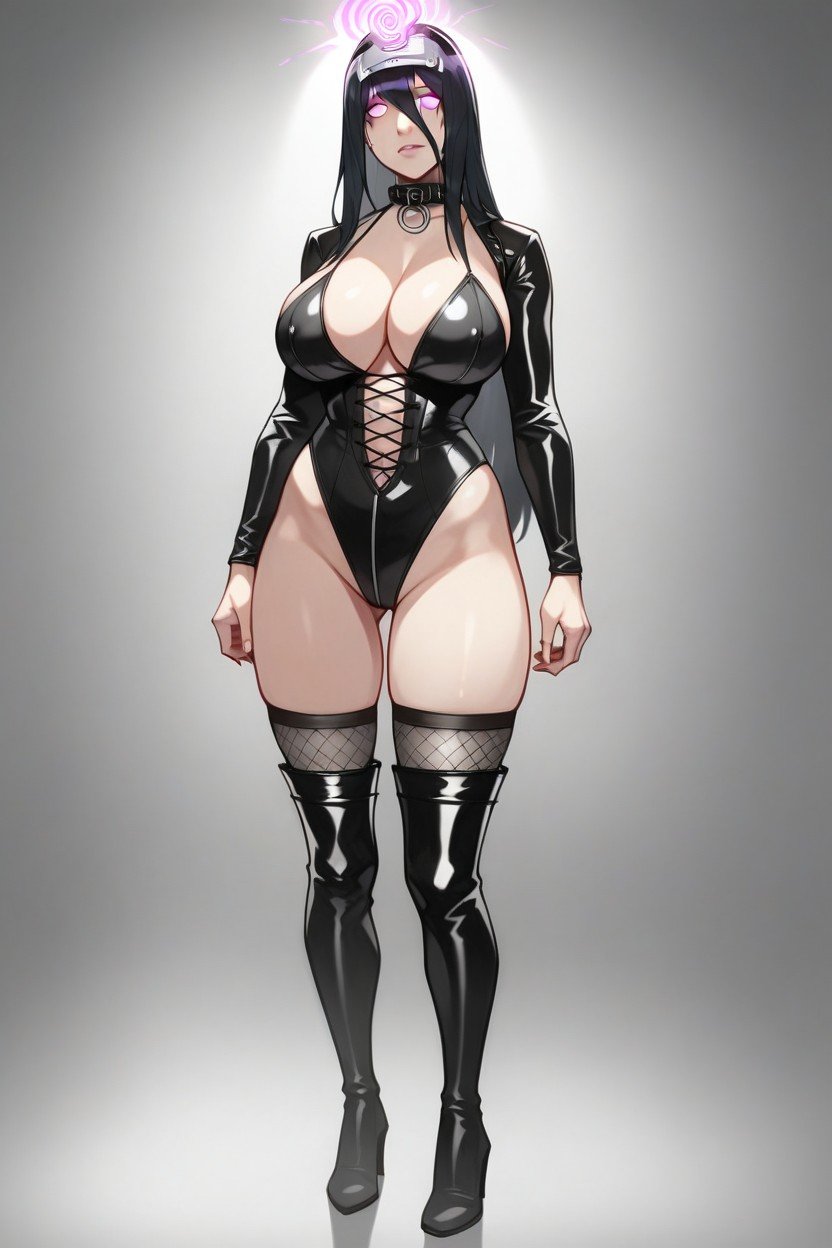 Wearing Mind Control Helmet, Wearing Black Leather Thigh High Boots, Wearing Sadako's Costume AI Porn