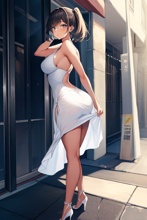 White Tight Dress, White High Heels, 粗线艺术风格AI黄片