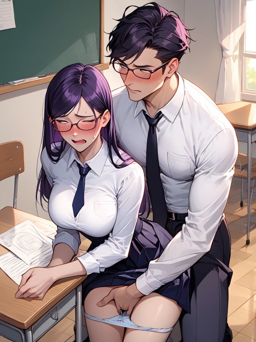 Violet Bent Over Male Teachers Lap, 制服, Panties Pulled DownAIポルノ