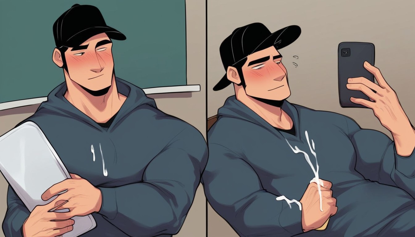 Jock Guy With Black Facemask Texting, Classroom, Scene AI Gay Porn
