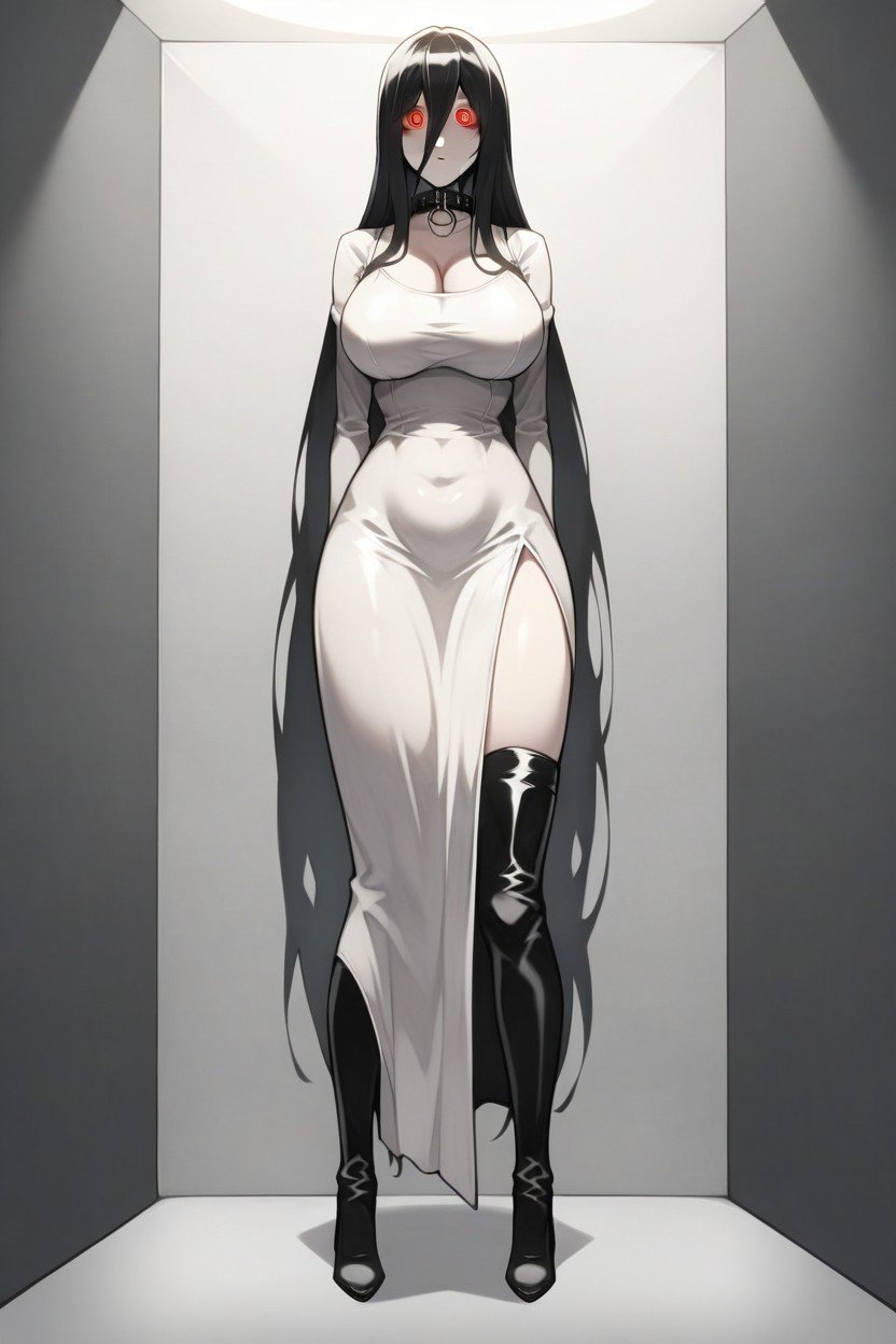 Leather Collar, Wearing White Dress, Cuerpo CompletoPorno AI Hentai