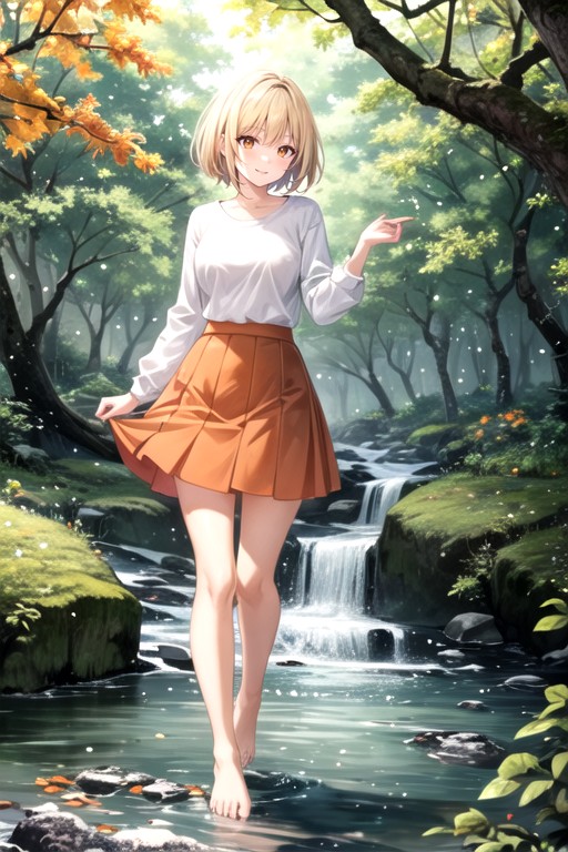 Autumn Leaves, Walking In River, Forest Hentai AI Porn