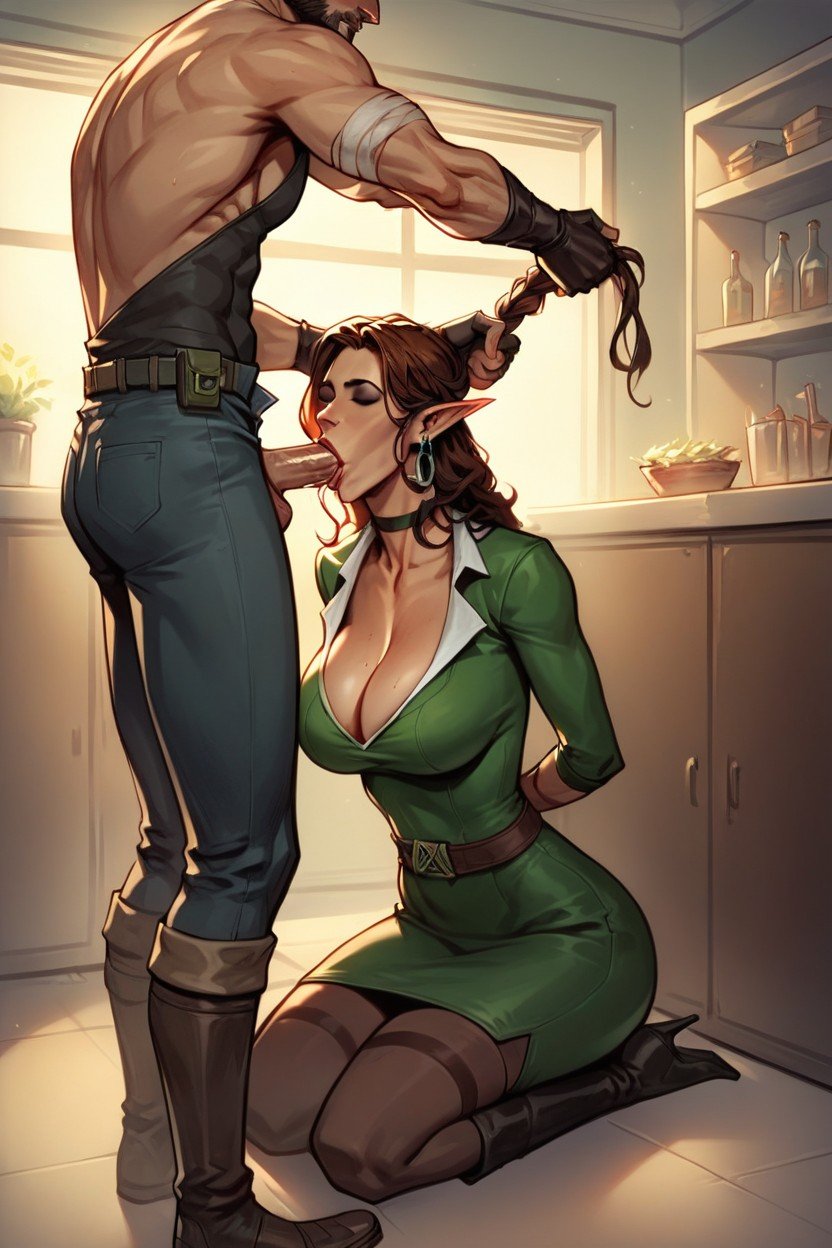 Nsfw, Female Brunette Half Elf With Round Breasts, Rogue헨타이 AI 포르노