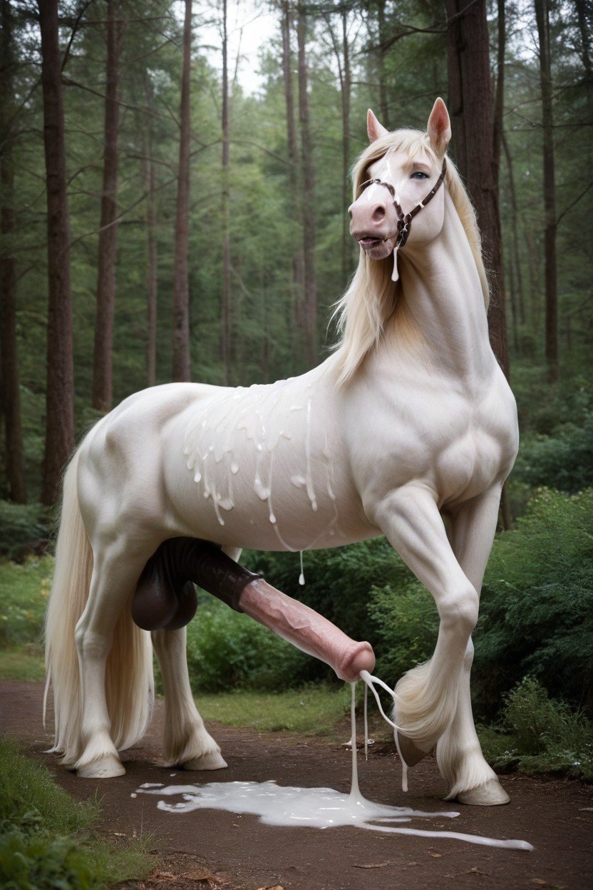 Side View, Large Cockcentaur Body White Fetlocks, Huge CumshotAI 포르노