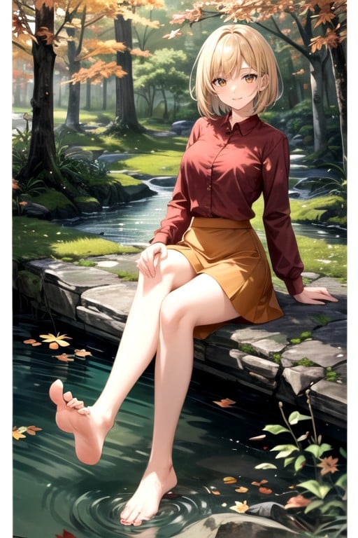 River In Forest, Mangas Compridas, Red Shirt Hentai IA pornografia