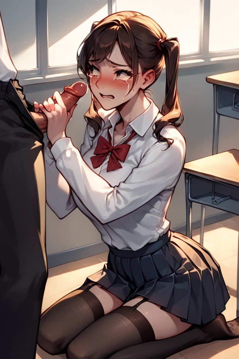 Tears, Brunette, Classroom AI Porn