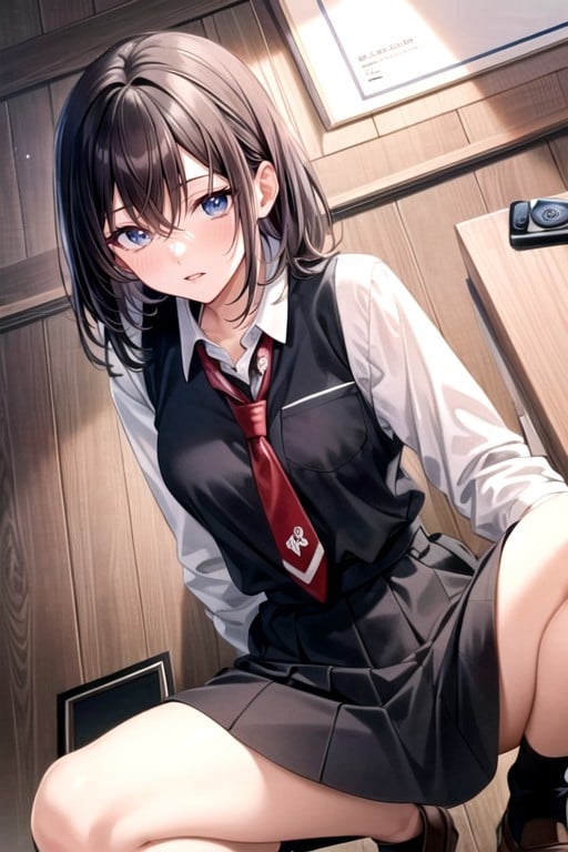 Squatting, Top Down, School Uniform Hentai AI Porn