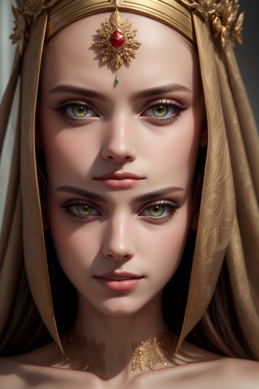 Green Eyes, Front View, Gold Jewelry AI Porn