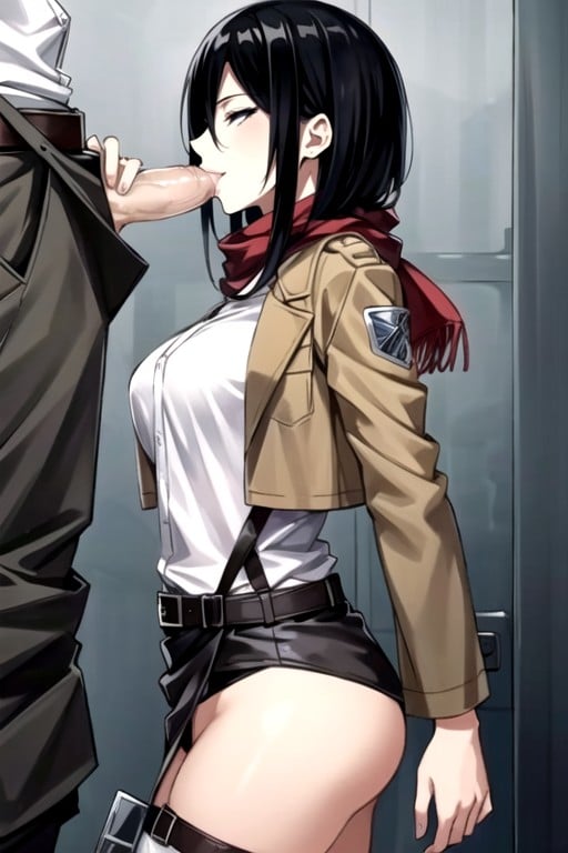 18, Mikasa Ackerman (attack On Titan), Sorrindo Hentai IA pornografia