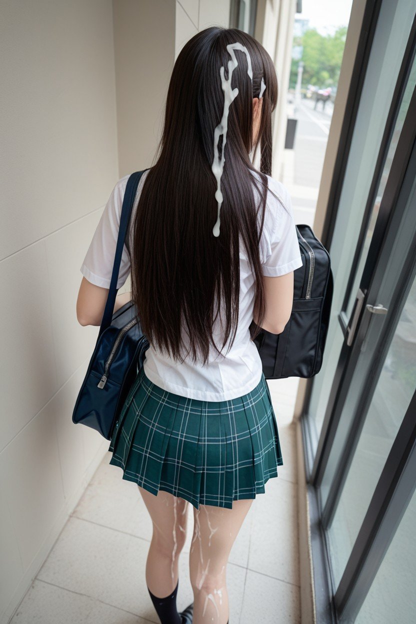 School Uniform, Cum On Thighs, Back ViewAI兽人黄片