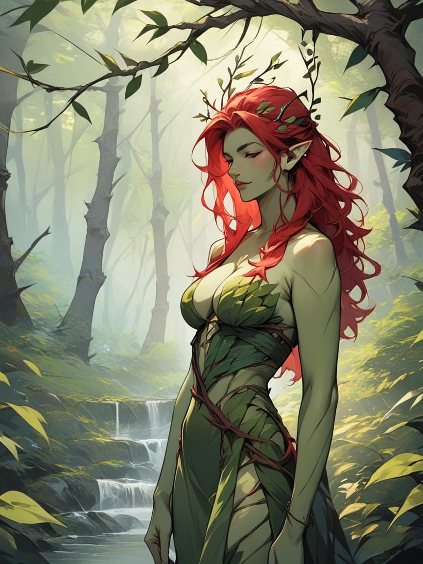 Red Hair, Waist Shot, Dryad Furry AI Porn