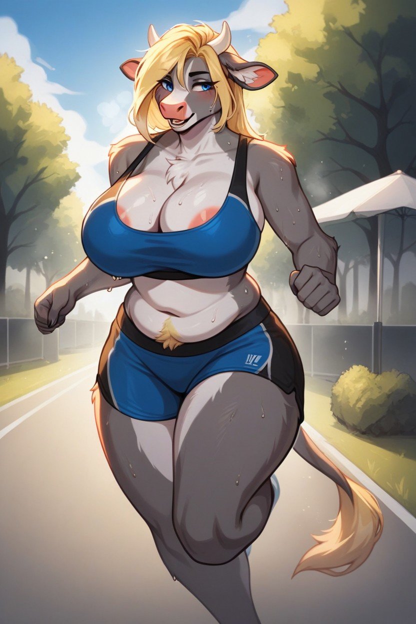 Blonde Hair, Sporty Shorts, CowPorno AI Furry