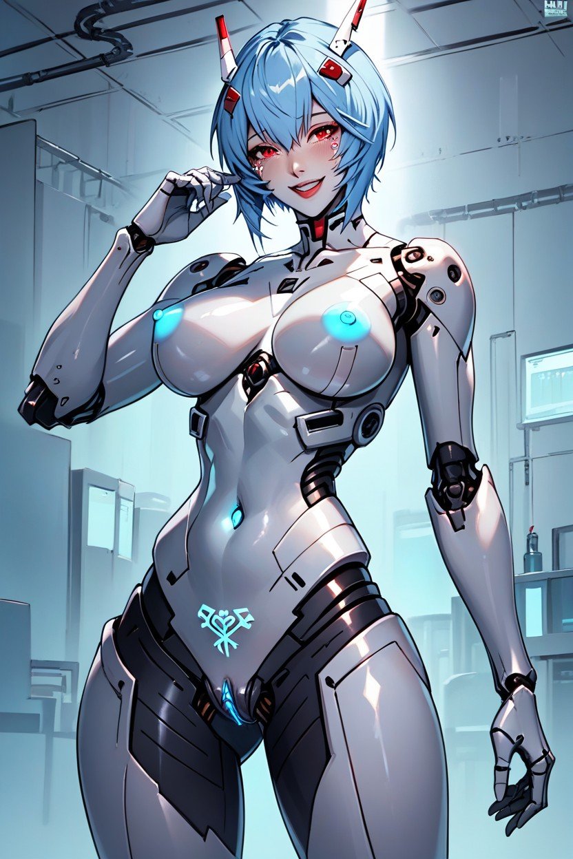 Ultra Detailed Background, Black Metallic Nipples, Robot HumanoidAIポルノ