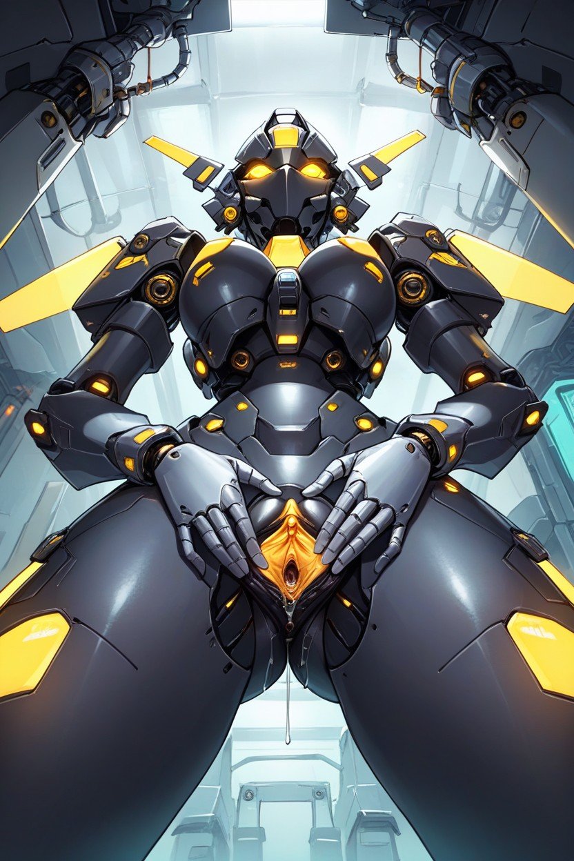 Bottom Up, Robot, Yellow Fluorescent Lightened Robotic Pussy Hole Hentai AI Porn