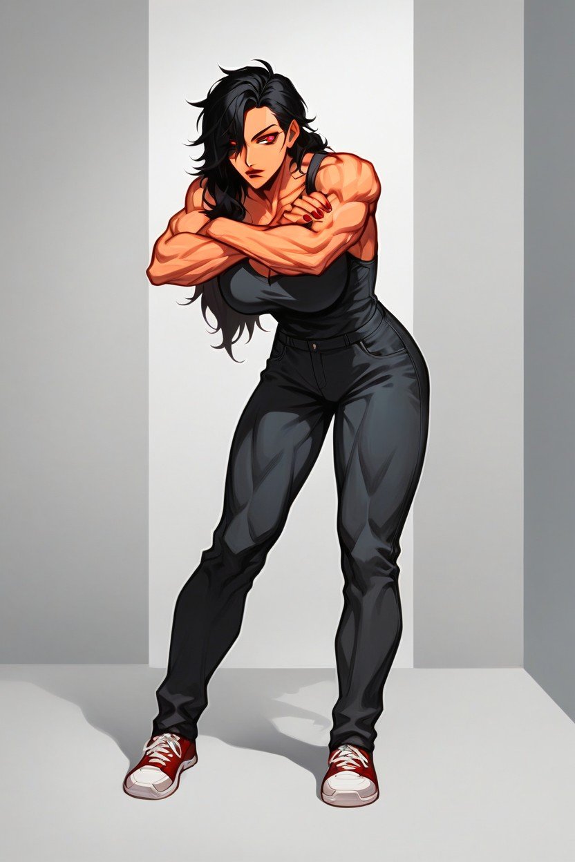 Illustration Of A Muscular Master Character From A Battle Anime, Head Body Ratio, Toned Body AI Porn