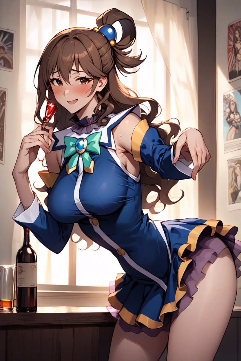 Wavy Hair, Aqua From Konosuba Costume, Brown HairPorno IA