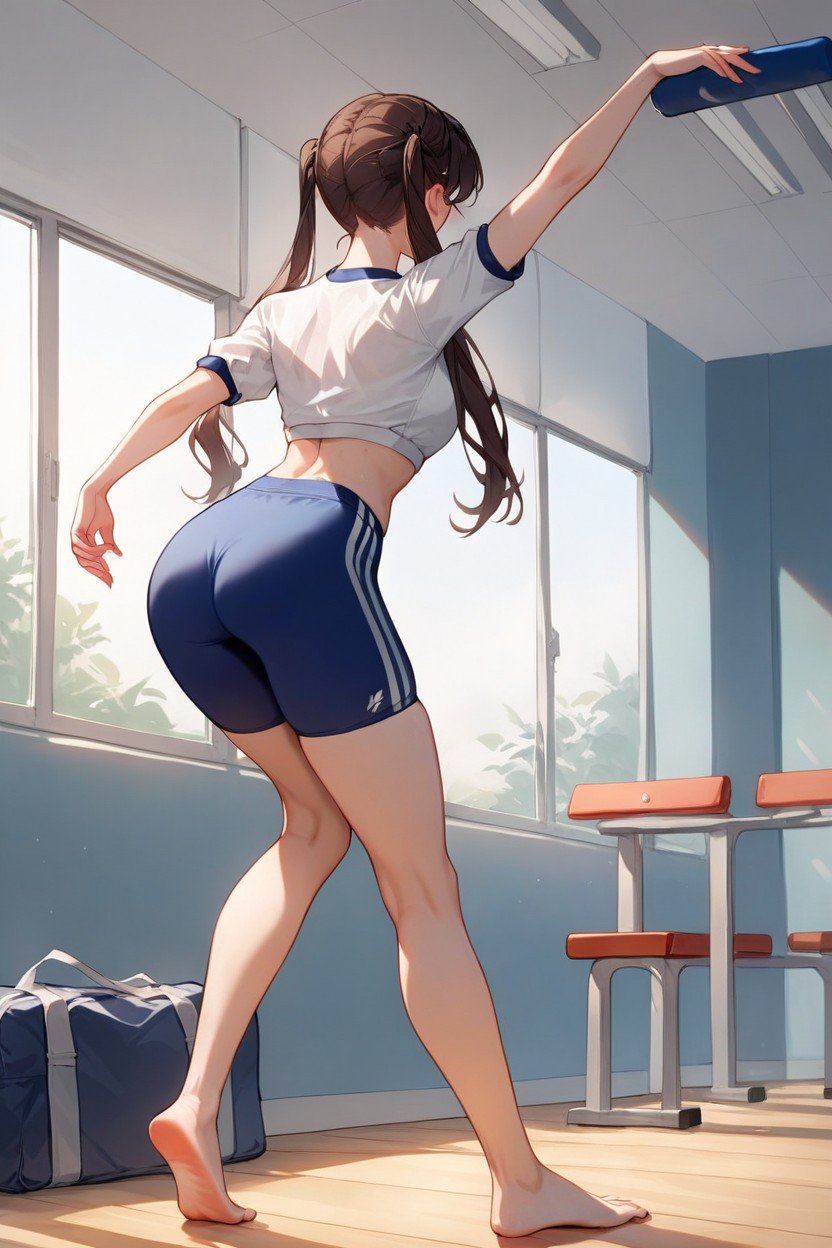 Brunette, Yoga Pose, School GymAIポルノ