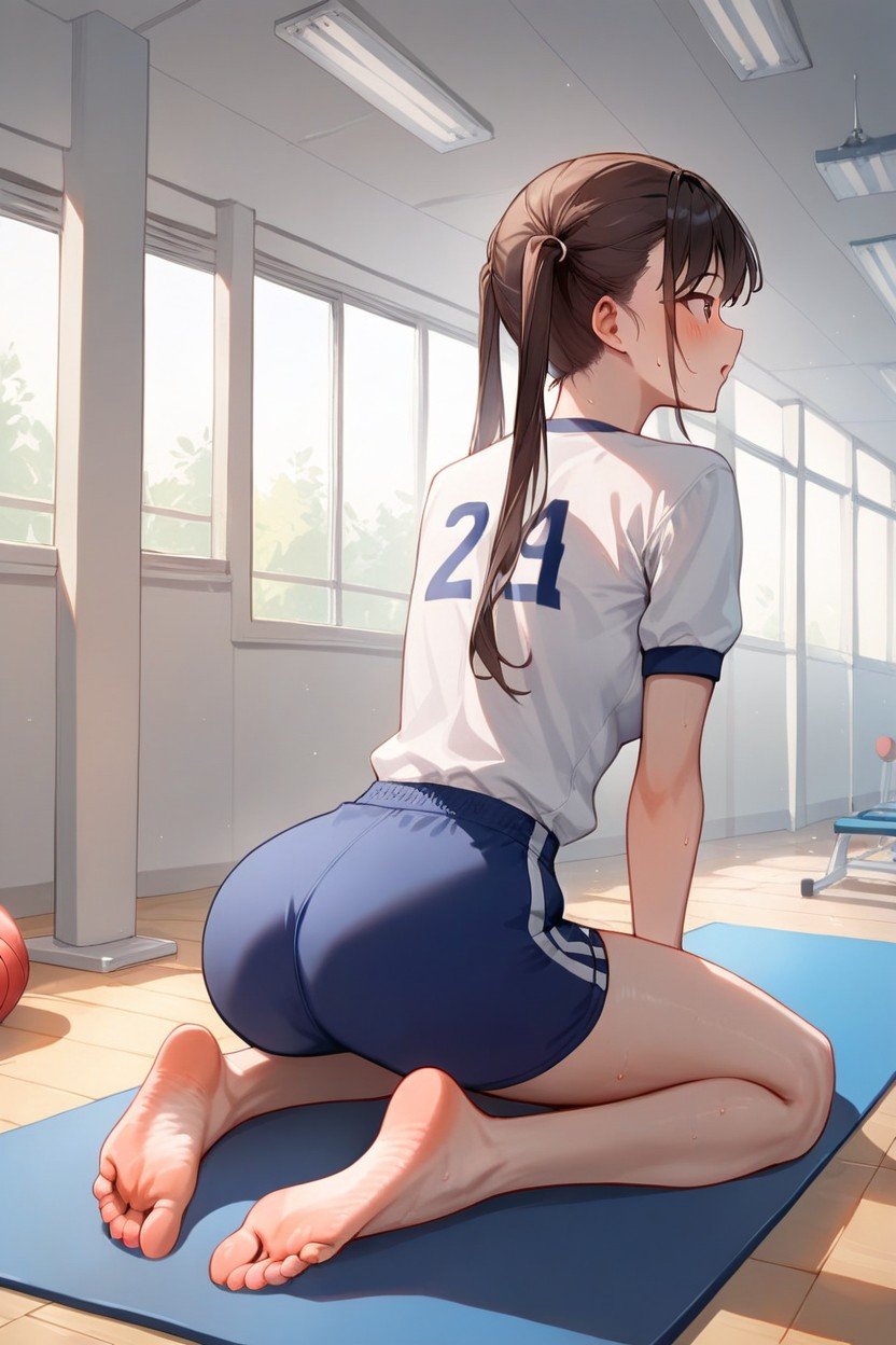 Pigtails, School Gym, Soles VisibleAIポルノ