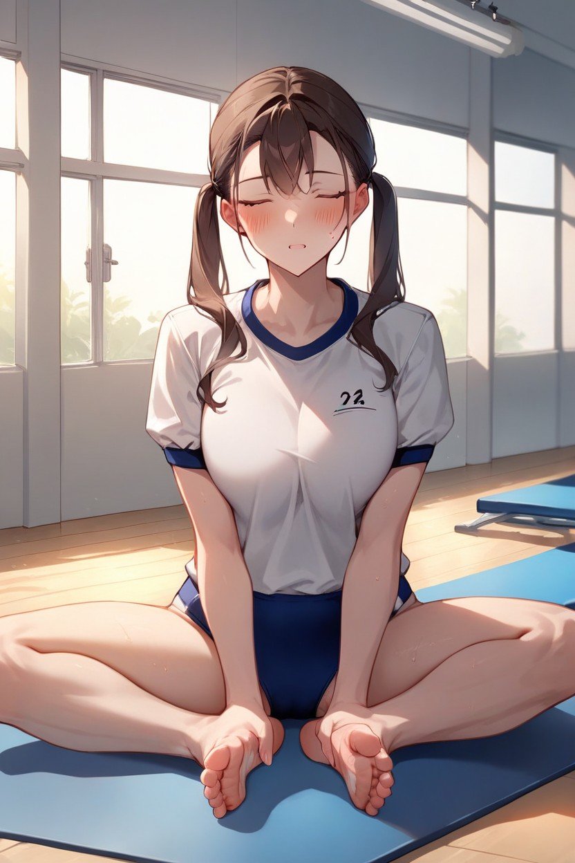 Brunette, School Gym, Pigtails ИИ порно