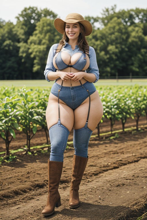 Maliciosa (sorrindo Enquanto Ruborizada), Americana, Agricultor Pornografia peluda com IA