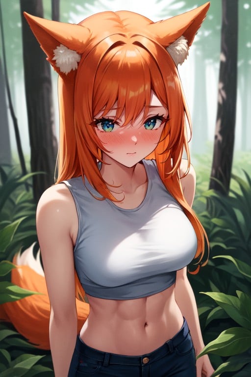 White Crop Top, Long Orange Hair, Primer PlanoPorno AI Hentai