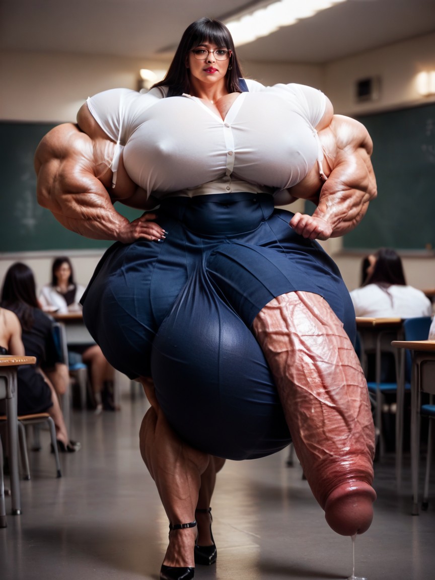 Hyper Large Muscles, Shirt, Classroom Shemale AI Porn