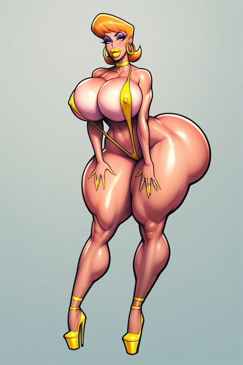 Dexters Step Mom From Dexter Laboratory, Yellow Slingshot Bikini, 둥근 가슴AI 포르노