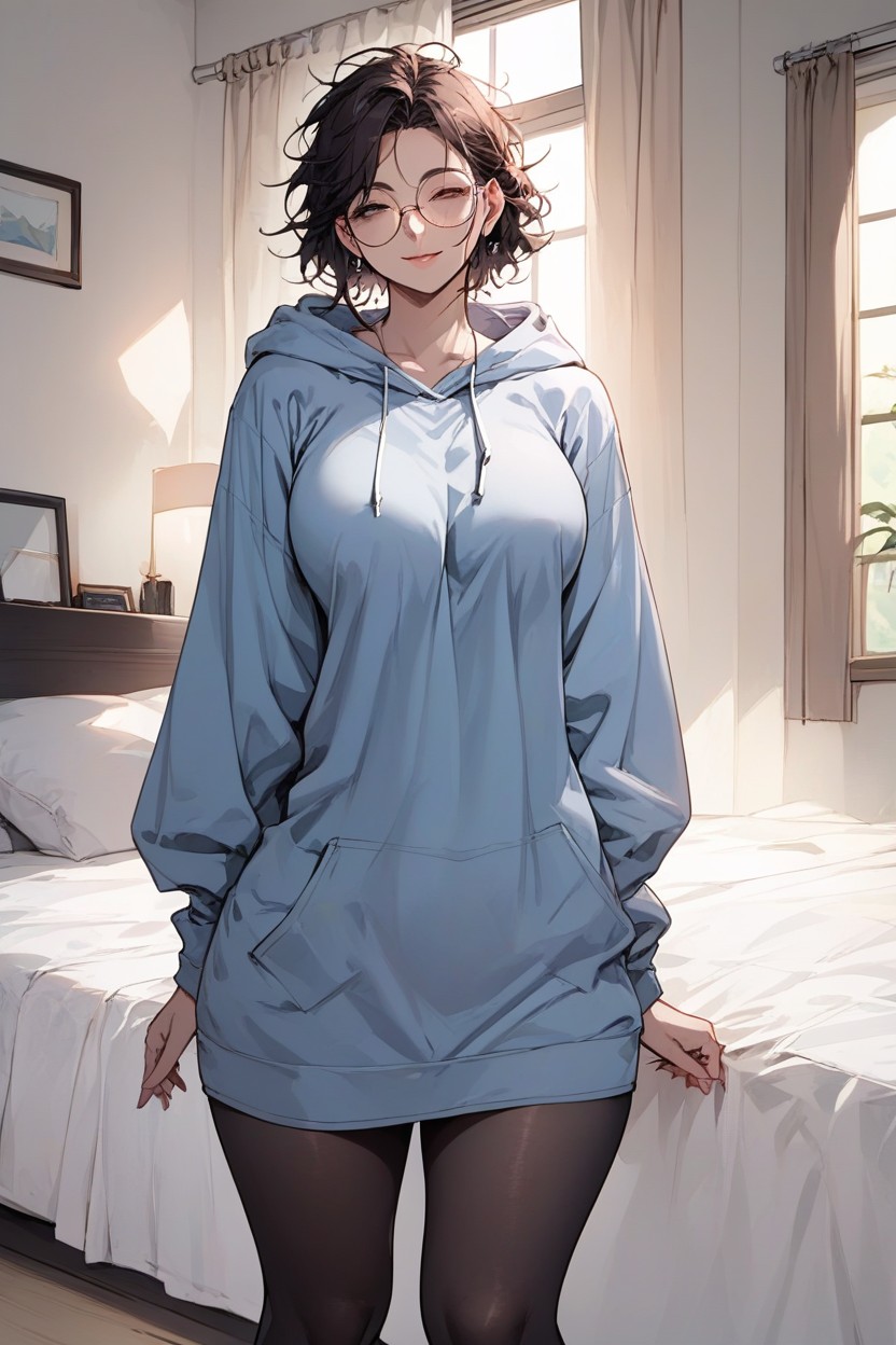 Oversized Hoodie, Big Ass, Round Glasses Hentai IA pornografia