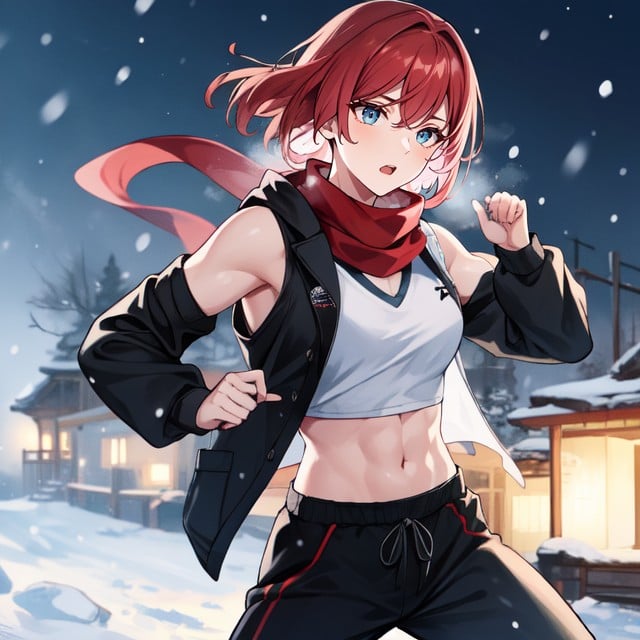 Aura Of Ice, Dynamic Fighting Stance, Insanely Powerful Martial Arts Prodigy Practicing Karate At A SkateparkPorno AI