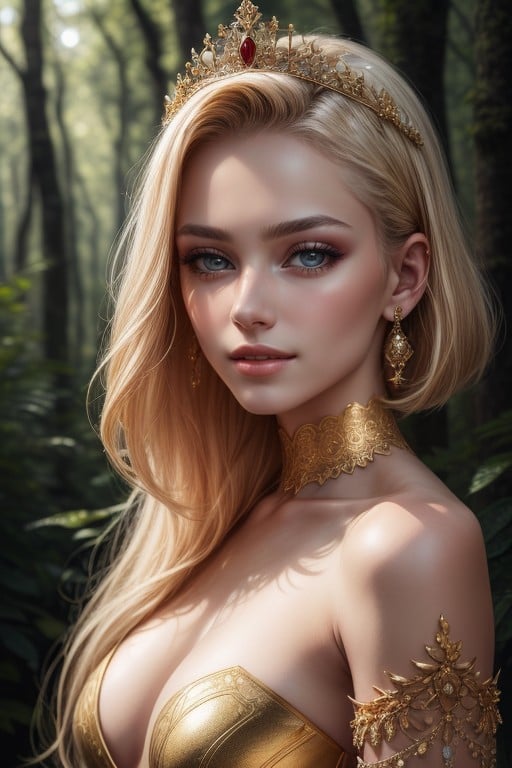 Gold Royal Clothing With Closed Shoulders, Gold Jewelry, Model AI Porn