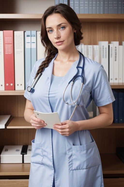 Stethoscope Around The Neck, Freckles, Braided HairPorno IA de transexuales