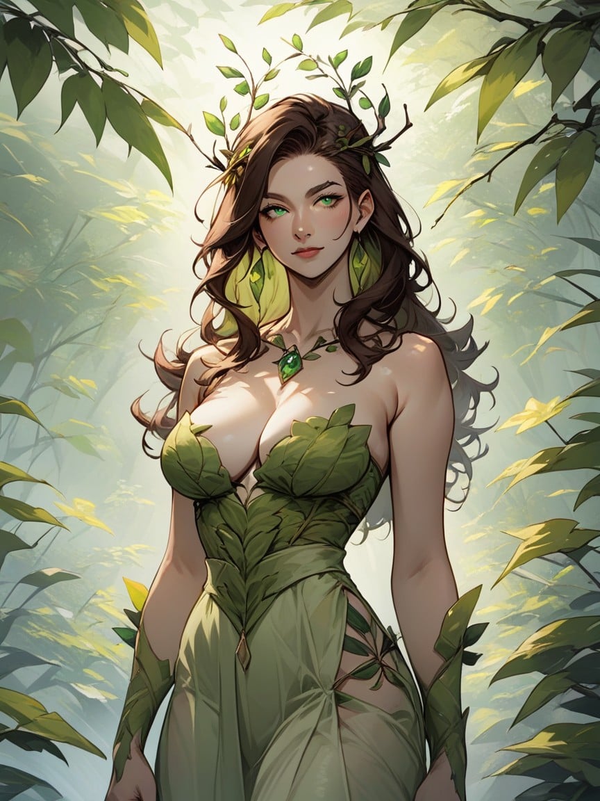 Brunette, Dryad, Green Eyes Furry AI Porn