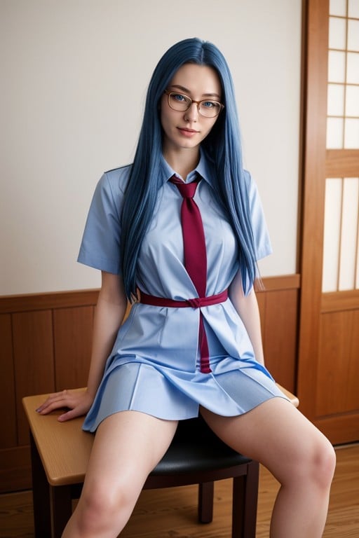 Blue Hair, Copos, Uniforme Escolar Hentai IA pornografia