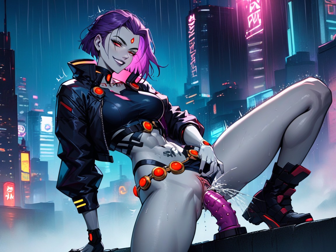 Squirting, Cyberpunk Style, Raven TitansAI 포르노