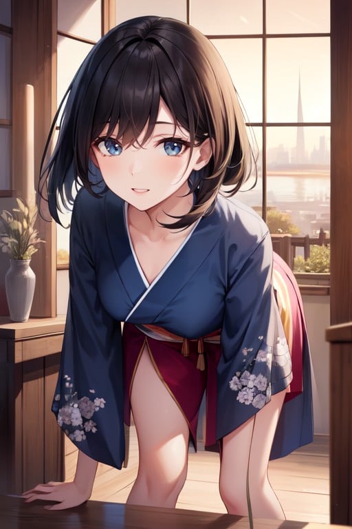 Kimono, Dimly Lit, Bending Over AI Porn