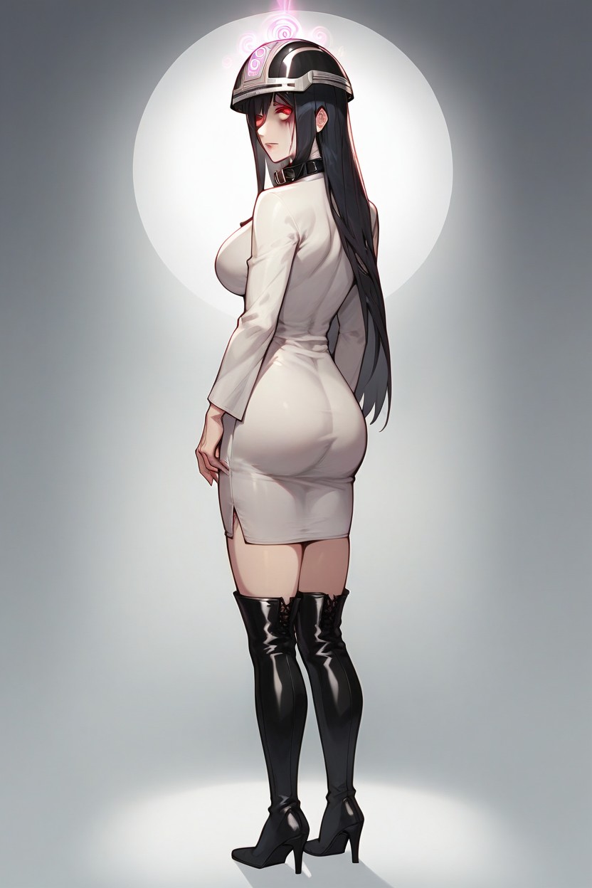 Wearing Sadako's White Dress, Full Body, Leather Collar Hentai AI Porn