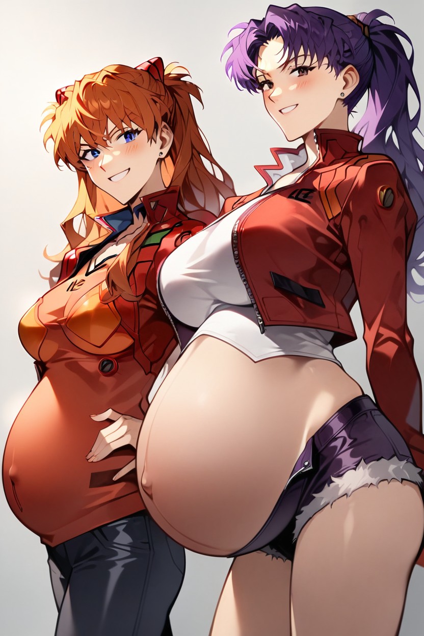 They Are Standing Together, Giggling Ginger Asuka, Vista Frontal Hentai IA pornografia