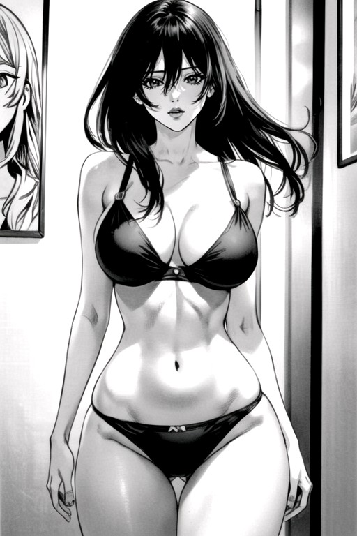 Tir En Buste, Soutien-gorge Coude, Manga (noir Et Blanc)Porno IA transsexuelle