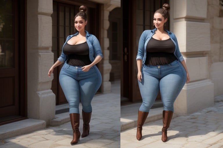 Thick Fupa, Jeans, Bottom Heavy Hourglass Shape Pornografia de IA