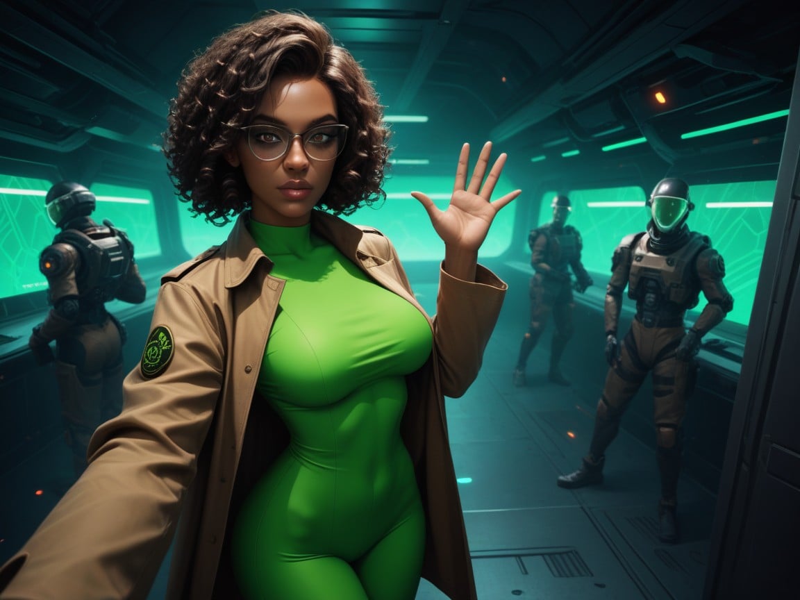 Spaceship Background, Bust And Hips Equal Width, JumpsuitPorno IA