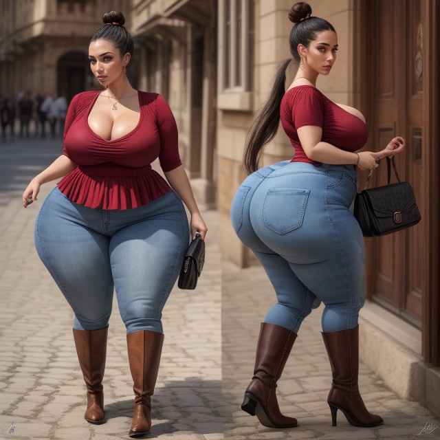 Boots, Hyper Bottom Heavy, Wide Double Barrel Hips AI Porn